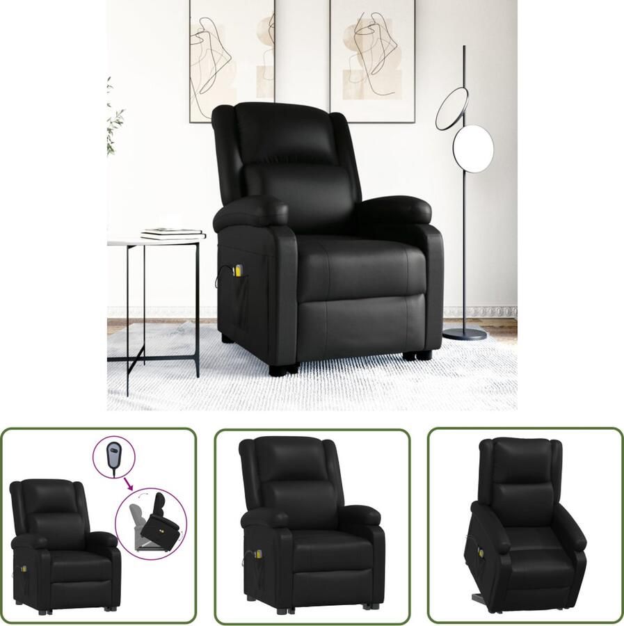 The Living Store Sta-op-massagestoel kunstleer zwart Sta-opstoel Massagestoel Elektrisch Bedienbaar Ergonomische Stoel Zitzak - Foto 3