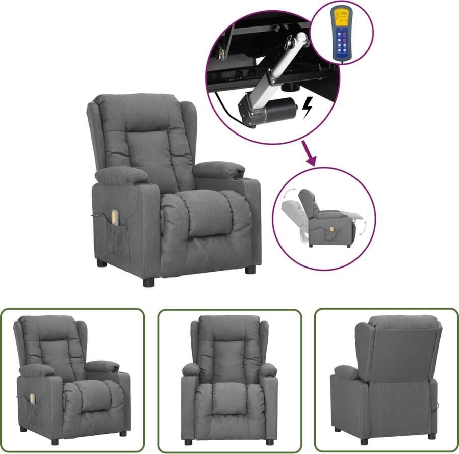 VidaXL Massagestoel Sta-opstoel Sta-op-massagestoel stof lichtgrijs Elektrisch Bedienbaar Ergonomische Stoel Relaxfauteuil - Foto 2