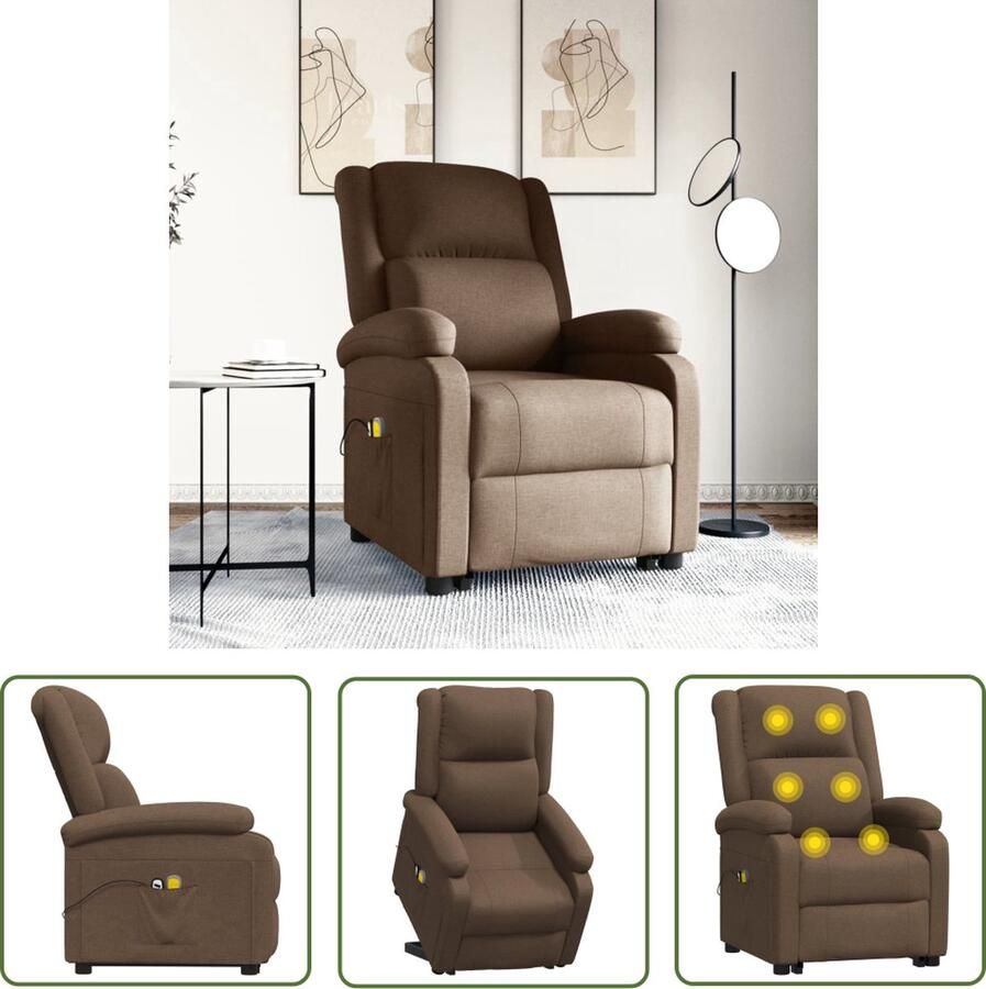 The Living Store Sta-op-massagestoel stof bruin Sta-opstoel Massagestoel Elektrisch Bedienbaar Ergonomische Stoel Relaxfauteuil - Foto 2