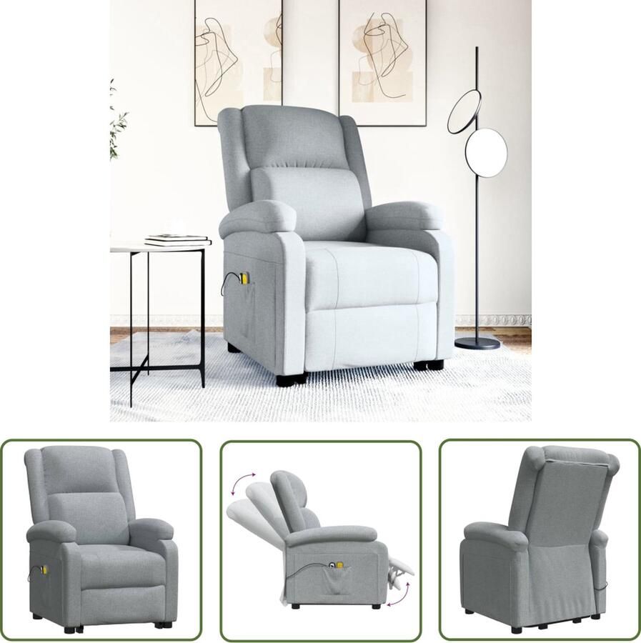 The Living Store Sta-op Massagestoel Beschikbaar in lichtgrijs Verstelbaar ontwerp Heffunctie Massagefunctie - Foto 2