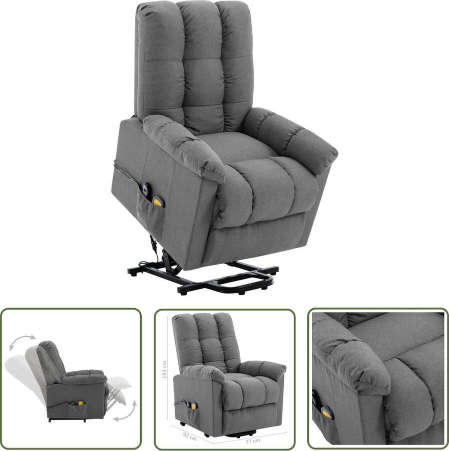 The Living Store Sta-op-massagestoel stof lichtgrijs Sta-opstoel Massagestoel Elektrisch Verstelbaar Ergonomische Stoel Relaxfauteuil - Foto 2