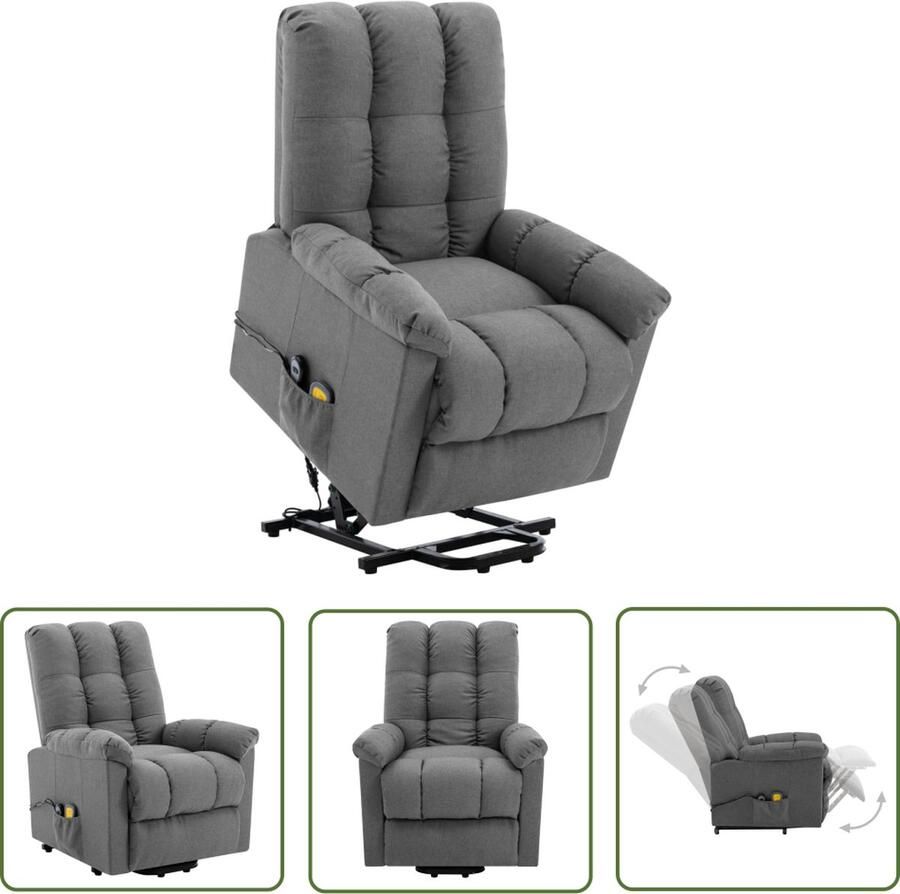 The Living Store Sta-op-massagestoel stof lichtgrijs Sta-opstoel Massagestoel Elektrisch Verstelbaar Ergonomische Stoel Relaxfauteuil - Foto 3