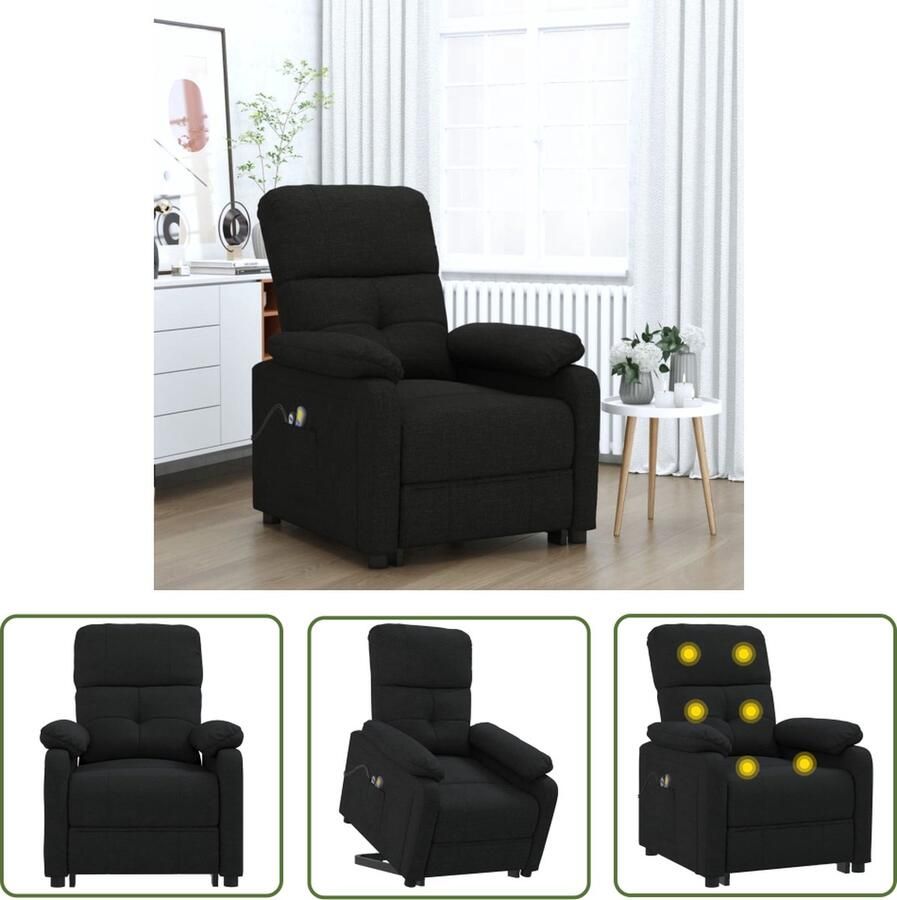 The Living Store Sta-op-massagestoel stof zwart Sta-opstoel Massagestoel Elektrisch Verstelbaar Ergonomische Stoel Zitzak - Foto 2