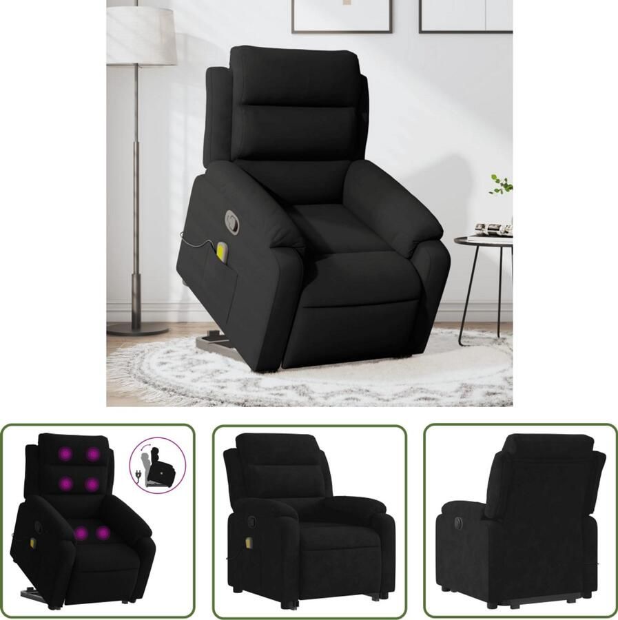 VidaXL Massagestoel Comfortstoel Sta-op-massagestoel verstelbaar fluweel zwart Elektrisch Bedienbare Stoel Sta Op Stoel Zwarte Stoel