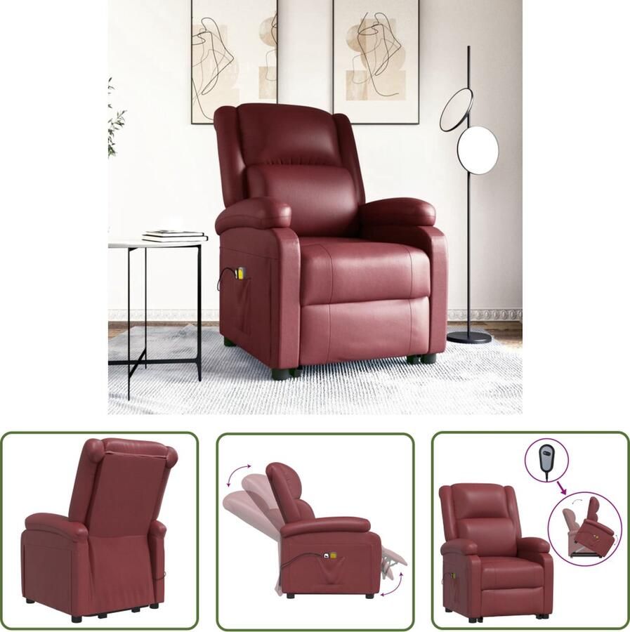 The Living Store Sta-op-massagestoel Wijnrood 70x93x98 cm Verstelbaar en massagefunctie - Foto 2