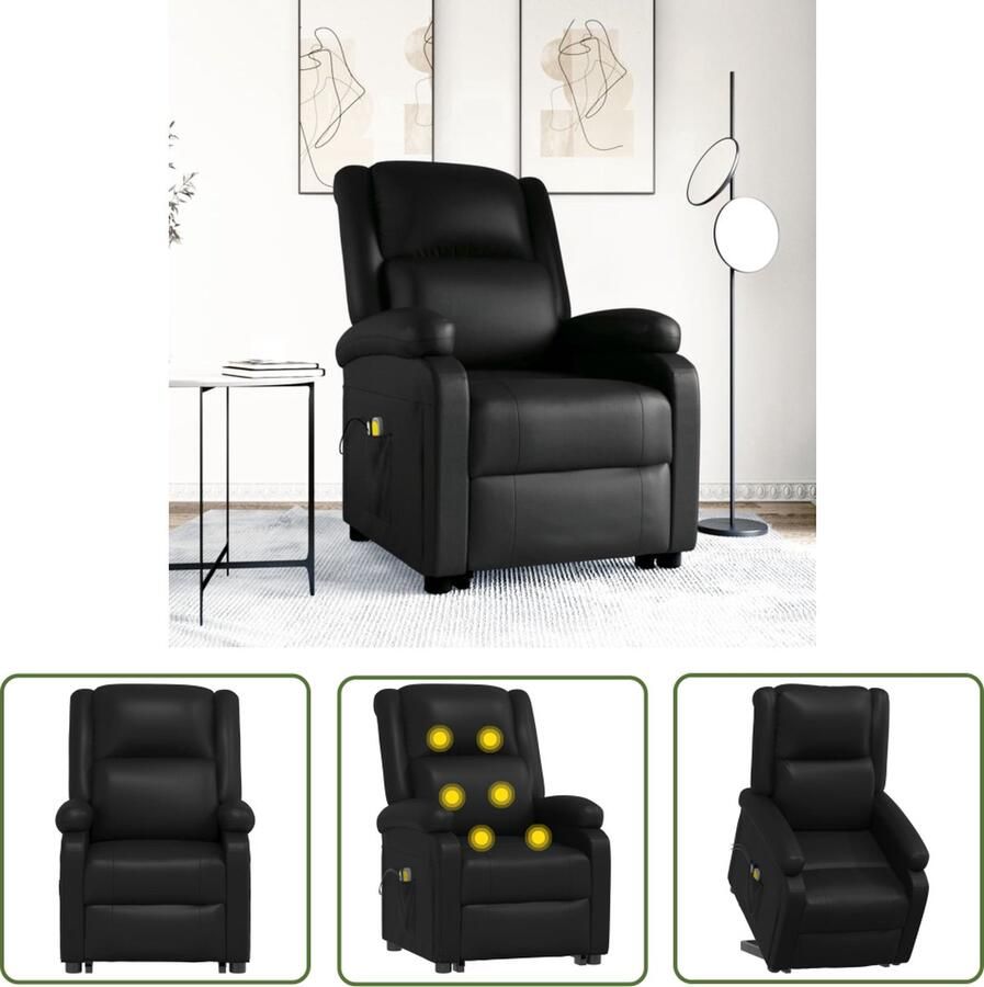 The Living Store Sta-op-massagestoel kunstleer zwart Sta-opstoel Massagestoel Elektrisch Bedienbaar Ergonomische Stoel Zitzak - Foto 2