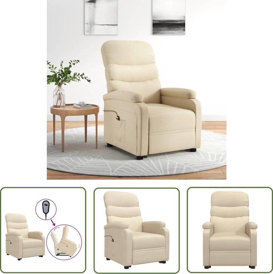 The Living Store Sta-op-stoel stof crèmekleurig Sta-op-stoel Elektrisch Heffen Ergonomische Stoel Comfortabele Stoel Lounge Stoel - Foto 3
