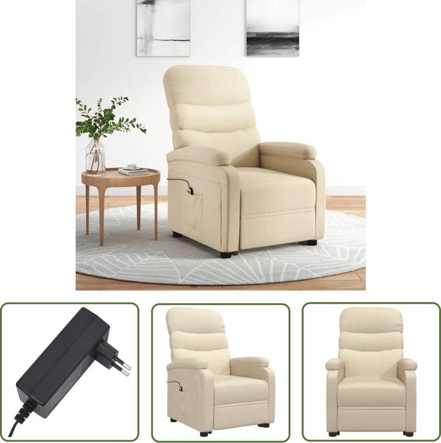 The Living Store Sta-op-stoel stof crèmekleurig Sta-op-stoel Elektrisch Heffen Ergonomische Stoel Comfortabele Stoel Lounge Stoel - Foto 2