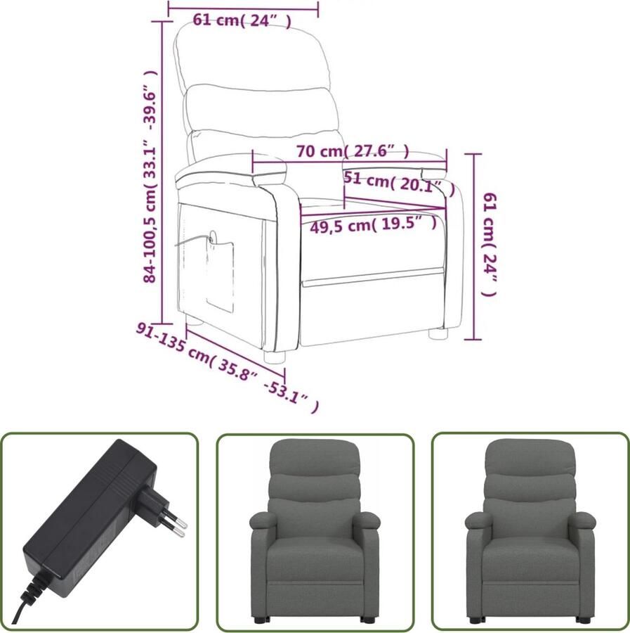 The Living Store Sta-op-stoel stof donkergrijs Sta Op Stoel Elektrisch Verstelbaar Ergonomische Stoel Relaxfauteuil Grijze Stoel - Foto 2