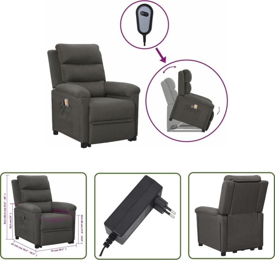 The Living Store Sta-op-stoel stof donkergrijs Verstelbare Stoel Sta-opstoel Elektrisch Lift Ergonomische Stoel Fauteuils Relax - Foto 2