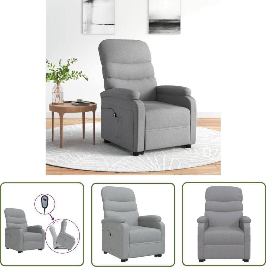 The Living Store Sta-op-stoel stof lichtgrijs Verstelbare Stoel Sta-op Stoel Elektrisch Bediening Ergonomische Stoel Fauteuil Grijs - Foto 3