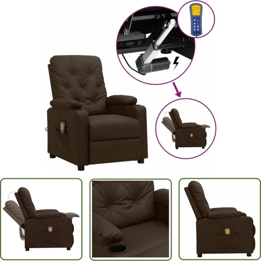 The Living Store Sta-op Verstelbare Massagestoel Bruin Kunstleer 78.5 x 93 x 96.5 cm 6-punts trillingsmassage