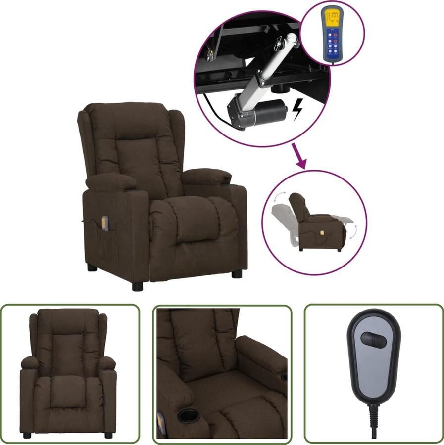 The Living Store Sta-op Verstelbare Massagestoel Donkerbruin 72.5 x 96 x 99.5 cm 6-punts trillingsmassage - Foto 2