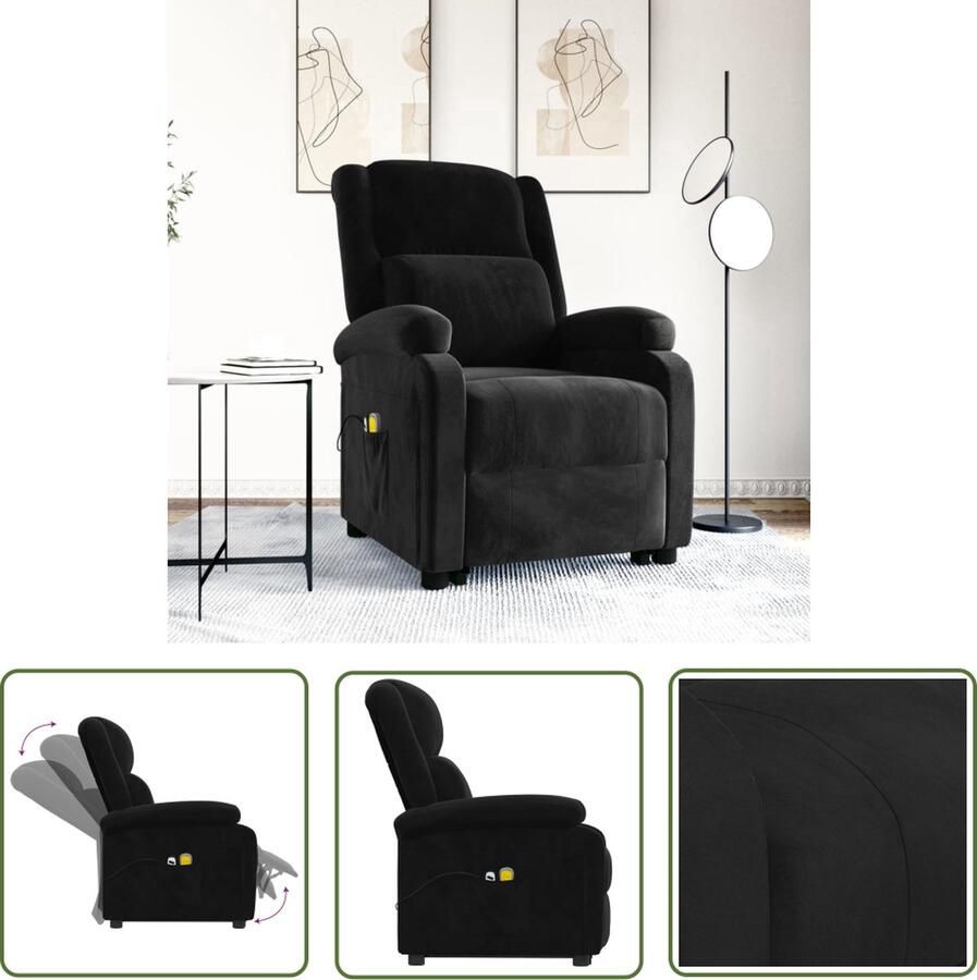 The Living Store Sta-opstoel Fluweel Zwart 70x93x98 cm Verstelbaar Massagefunctie