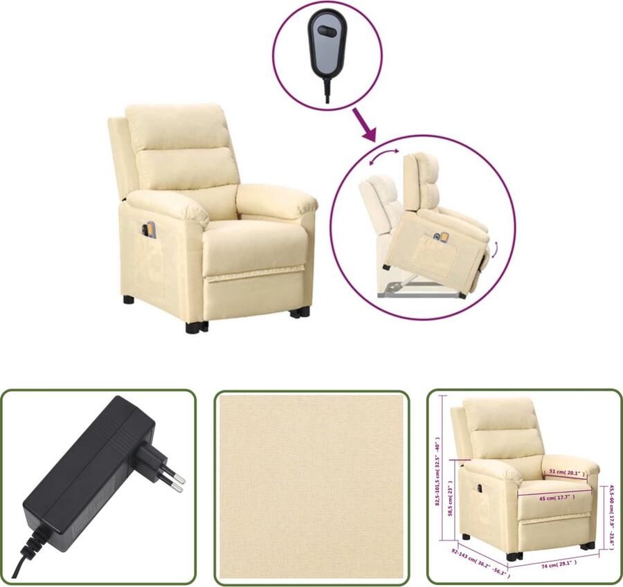 The Living Store Sta-opstoel verstelbaar crème 74 x 92 x 101.5 cm verstelbare rugleuning en voetensteun geschikt voor ouderen - Foto 2