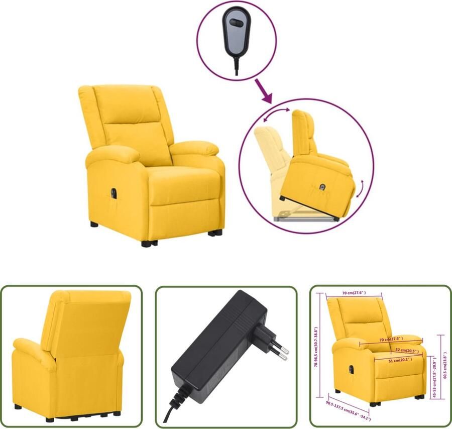The Living Store Sta-opstoel Verstelbaar Geel 70x90.5x98.5 cm Heffunctie Sta-opstoel Elektrisch Verstellen Fauteuil Ergonomische Stoel Relaxfauteuil - Foto 2
