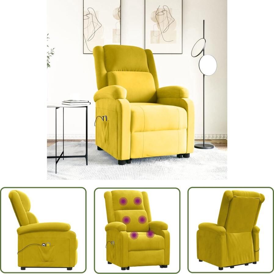 The Living Store Sta-opstoel Verstelbaar Geel 70x93x98cm Massagefunctie Heffunctie Stof