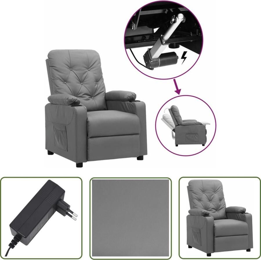 The Living Store Sta-opstoel Verstelbaar Kunstleer Grijs 78.5 x 93 x 96.5 cm Elektrische Motor