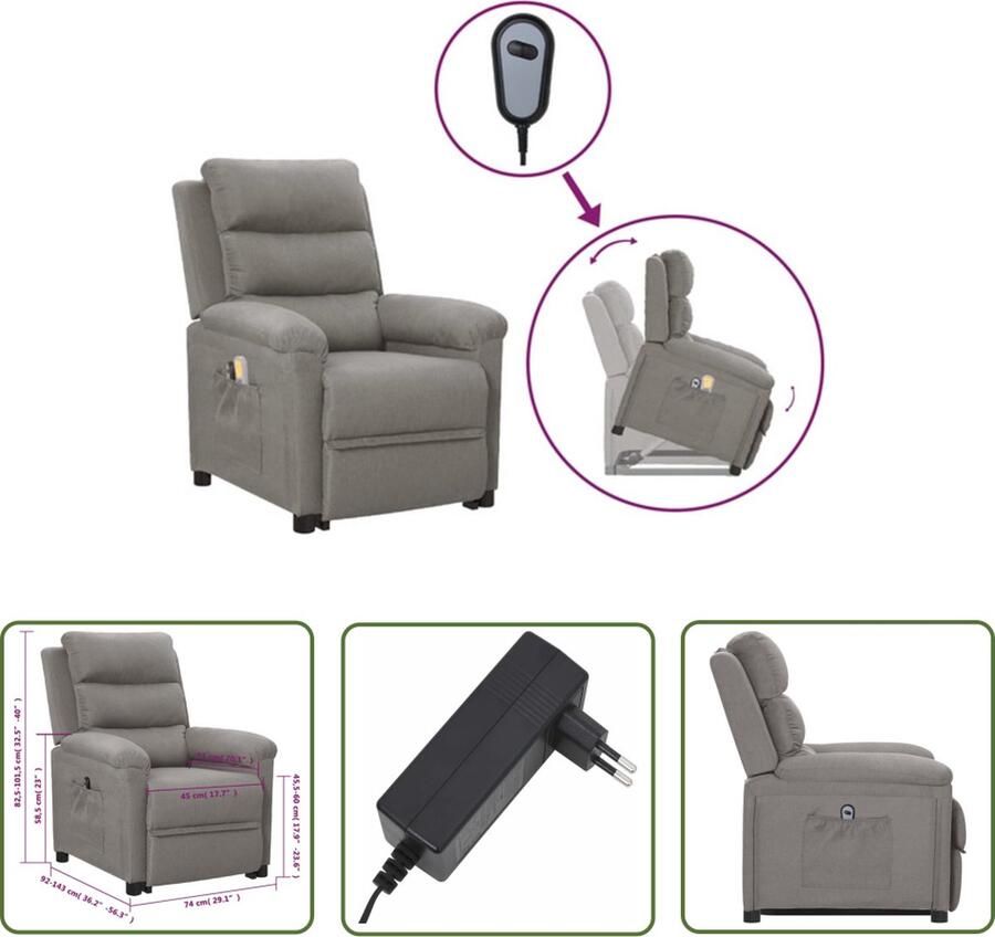 The Living Store Sta-opstoel Verstelbaar Lichtgrijs 74 x 143 x 82.5 cm Elektrische motor - Foto 2