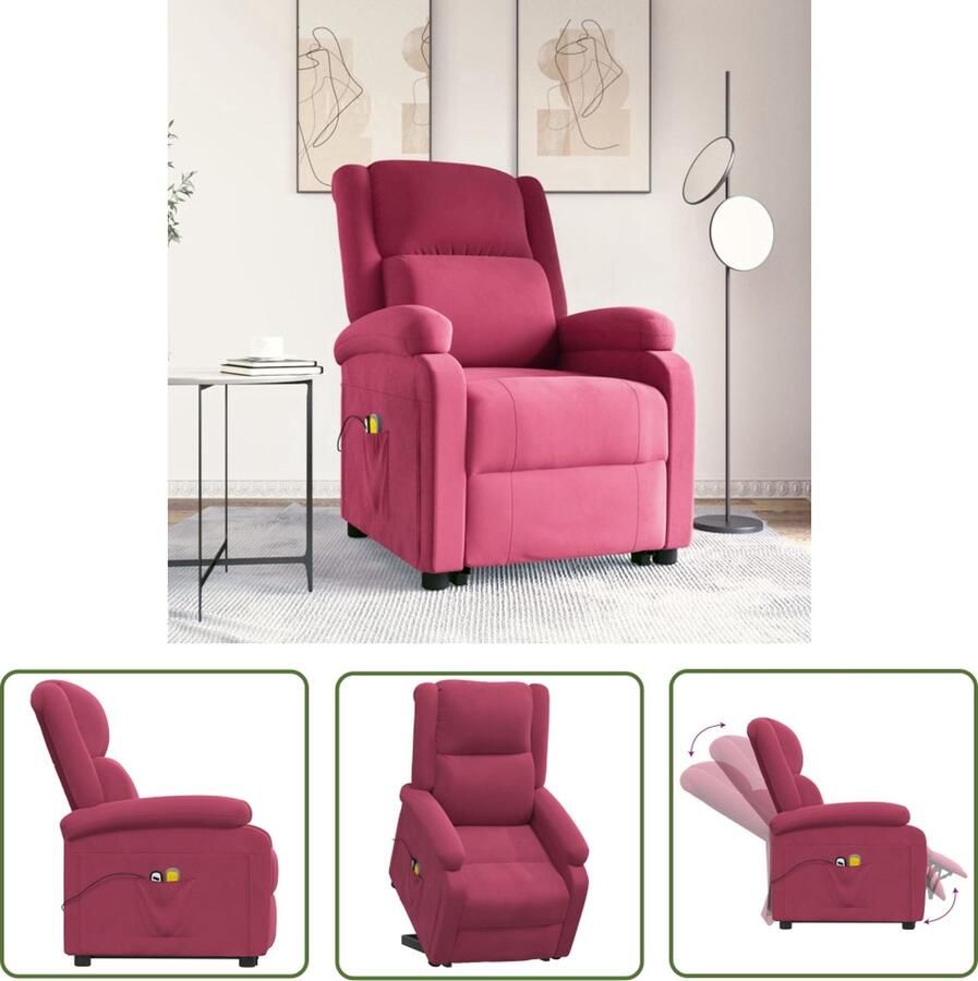 The Living Store Sta-opstoel Verstelbaar Wijnrood 70 x 93 x 98 cm Massagefunctie