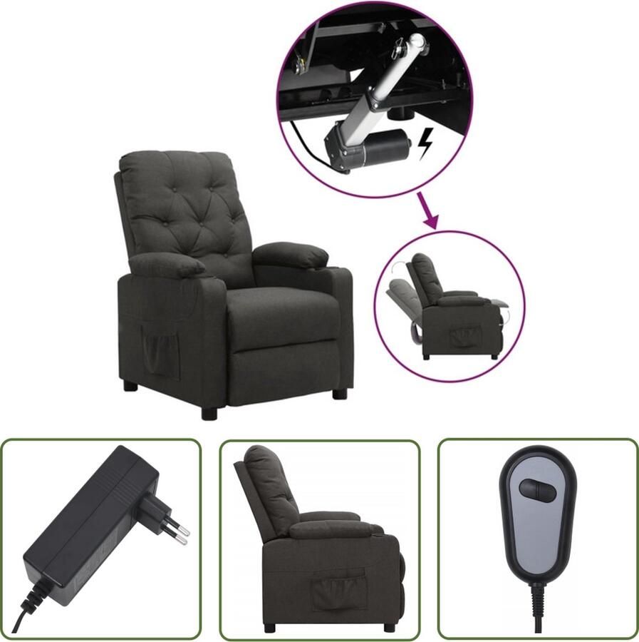 The Living Store Sta-opstoel Verstelbare rugleuning en voetensteun Donkergrijs 78.5 x 93 x 96.5 cm (B x D x H) 100% polyester - Foto 2