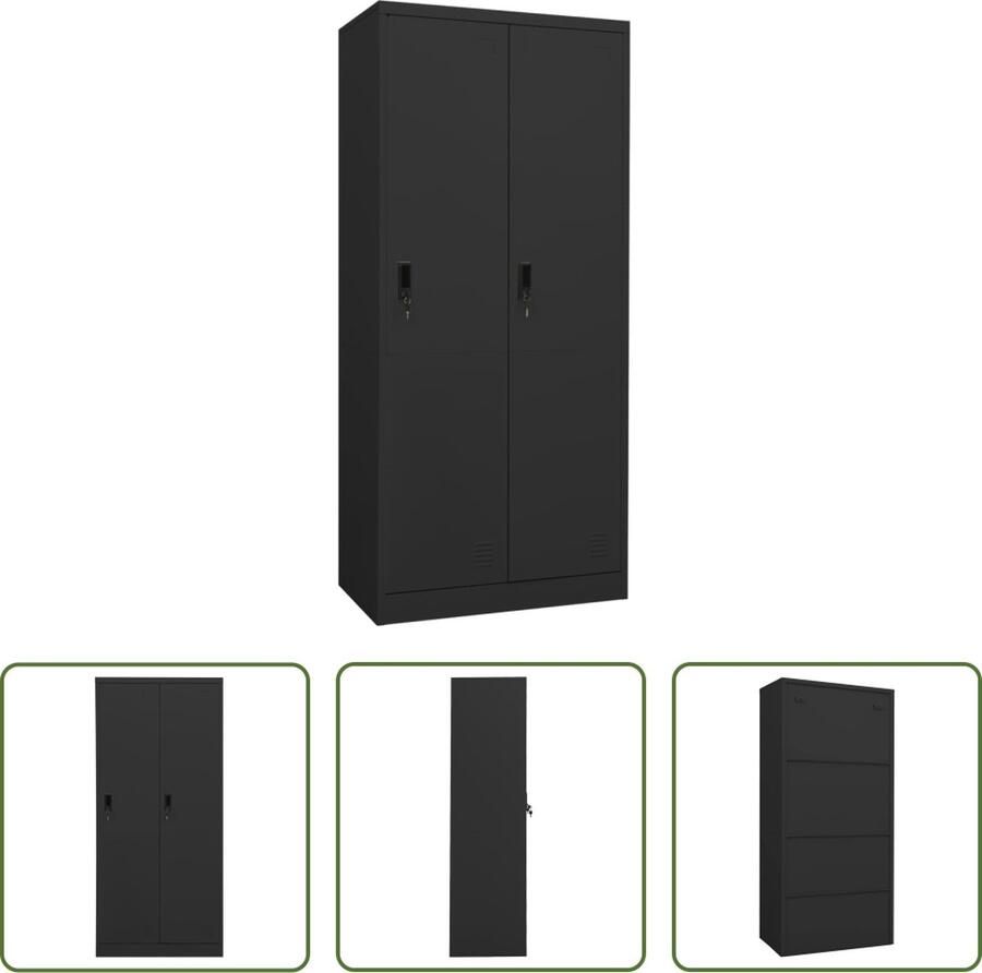 The Living Store Kledingkast 80x50x180 cm staal antracietkleurig Kast - Foto 3