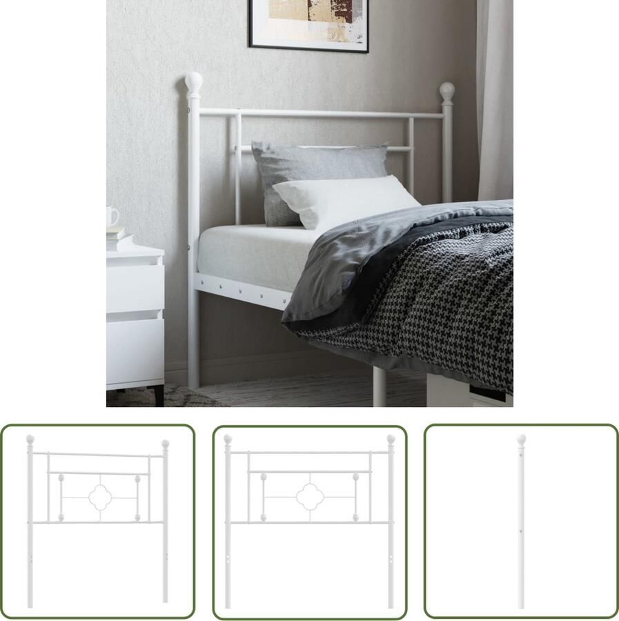 The Living Store Stalen Hoofdbord 105 x 97 cm Wit metaal Hoofd Bord Hoofdborden Bed Frame Beddecoratie Slaapkamer Decoratie