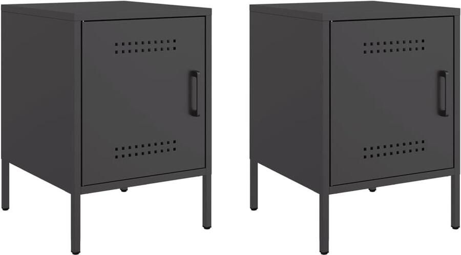 The Living Store Nachtkastjes 2 st 36x39x50 5 cm staal zwart Nachtkastje Industrieel Design Metalen Nachtkastje Zwarte Nachtkastjes Staal Nachtkastje - Foto 2
