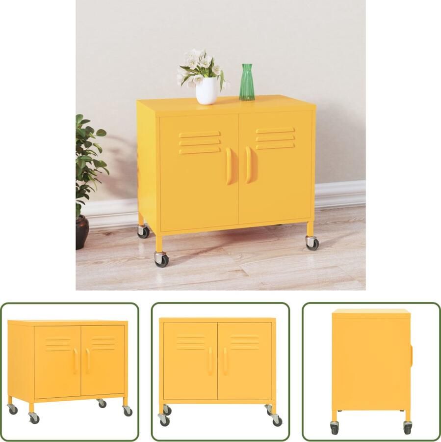 The Living Store Stalen Kast Opbergkast 60x35x56 cm Mosterdgeel Opslagkast Metalen Kast Mustard Yellow Staalkast Vintage Kast - Foto 2