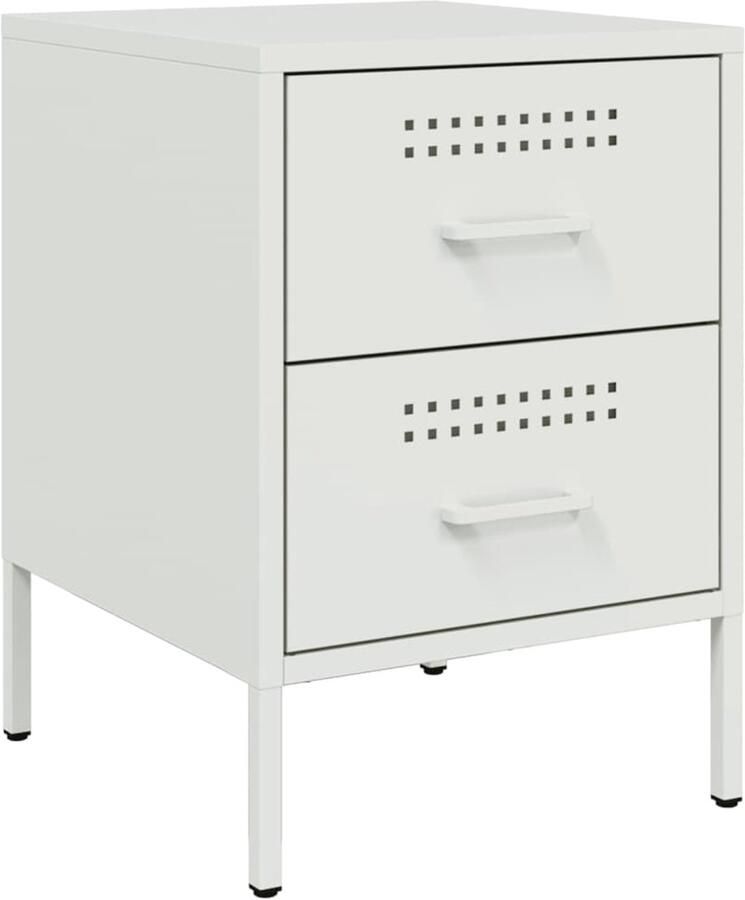 The Living Store Nachtkastje 36x39x50 5 cm staal wit Nachtkastje Industrieel Design Metalen Nachtkastje Staal Nachtkastje Witte Nachtkastje - Foto 3