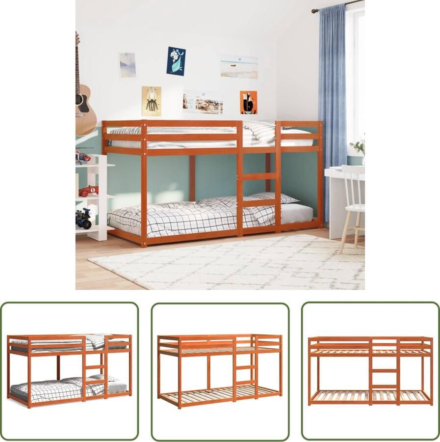 The Living Store Stapelbed Grenenhout Wasbruin 195.5 x 80.5 x 112 cm Veilig Ontwerp Stapelbed Kinderbed Houten Bed Grenenhout Bed Tweepersoons Bed