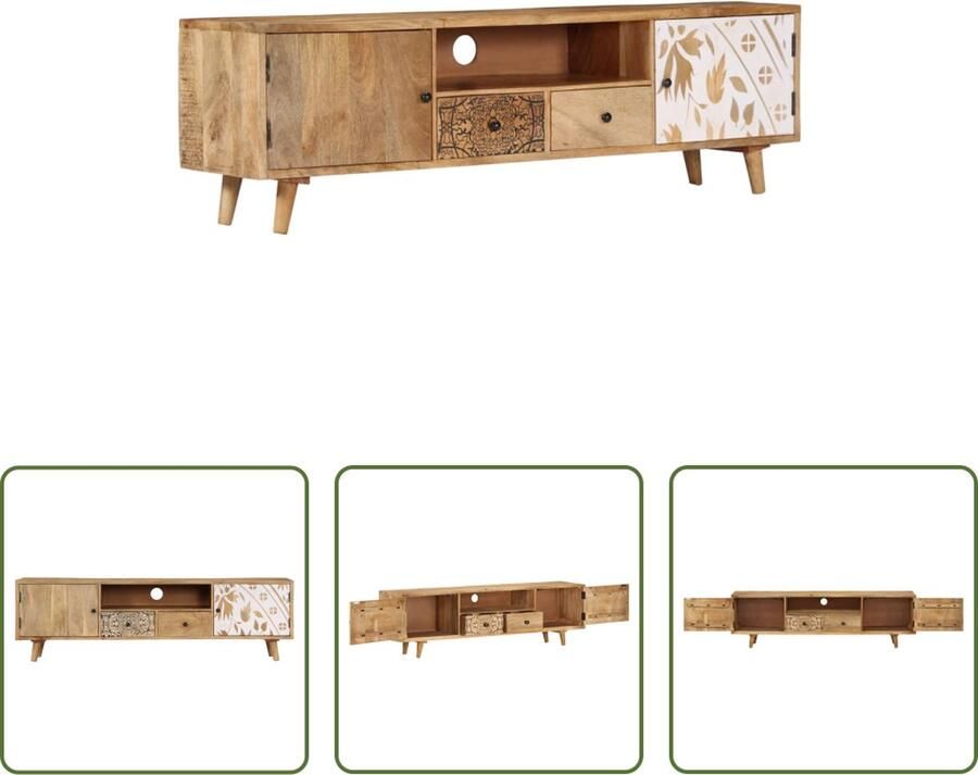 The Living Store Stereokast Mangohout 140x30x40 cm Met 2 deuren en 2 lades - Foto 2
