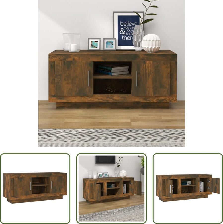 The Living Store Tv-meubel 102x35x45 cm bewerkt hout gerookt eikenkleurig Kast - Foto 2