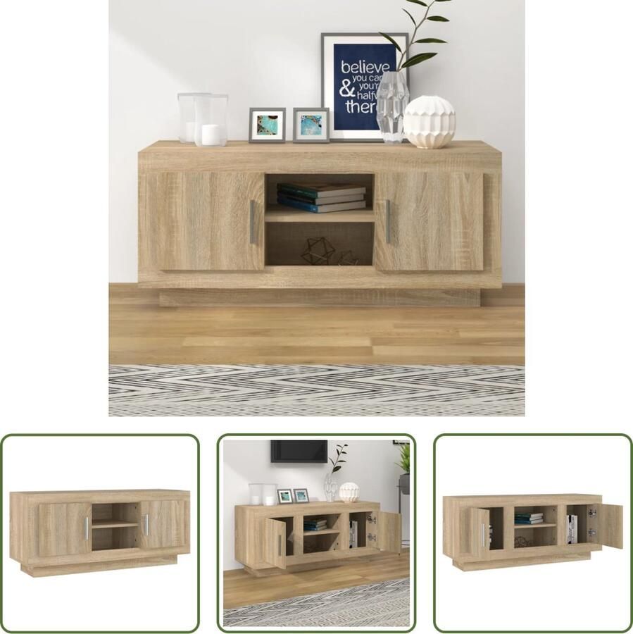 The Living Store stereokast Sonoma Eiken 102x35x45 cm opbergruimte voor dvd-speler gameconsole streaming gemakkelijk schoon te maken - Foto 2