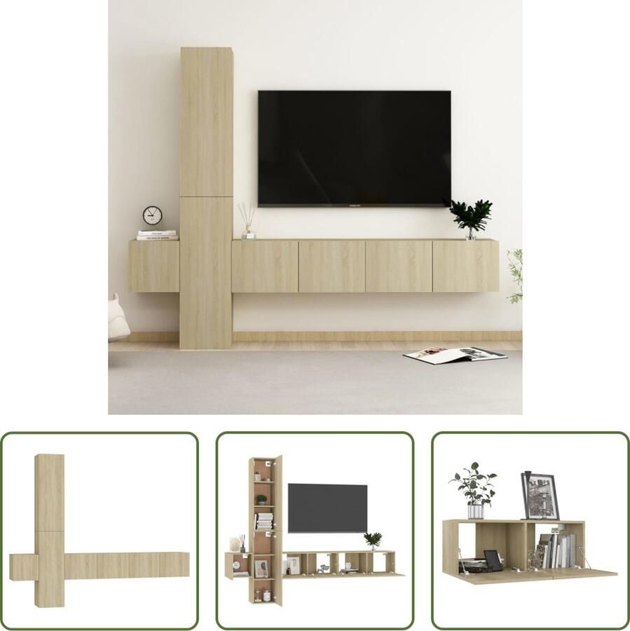 The Living Store Stereokast Sonoma Eiken 2x TV-meubel (L) 2x TV-meubel (M) 1x TV-meubel (S) - Foto 2
