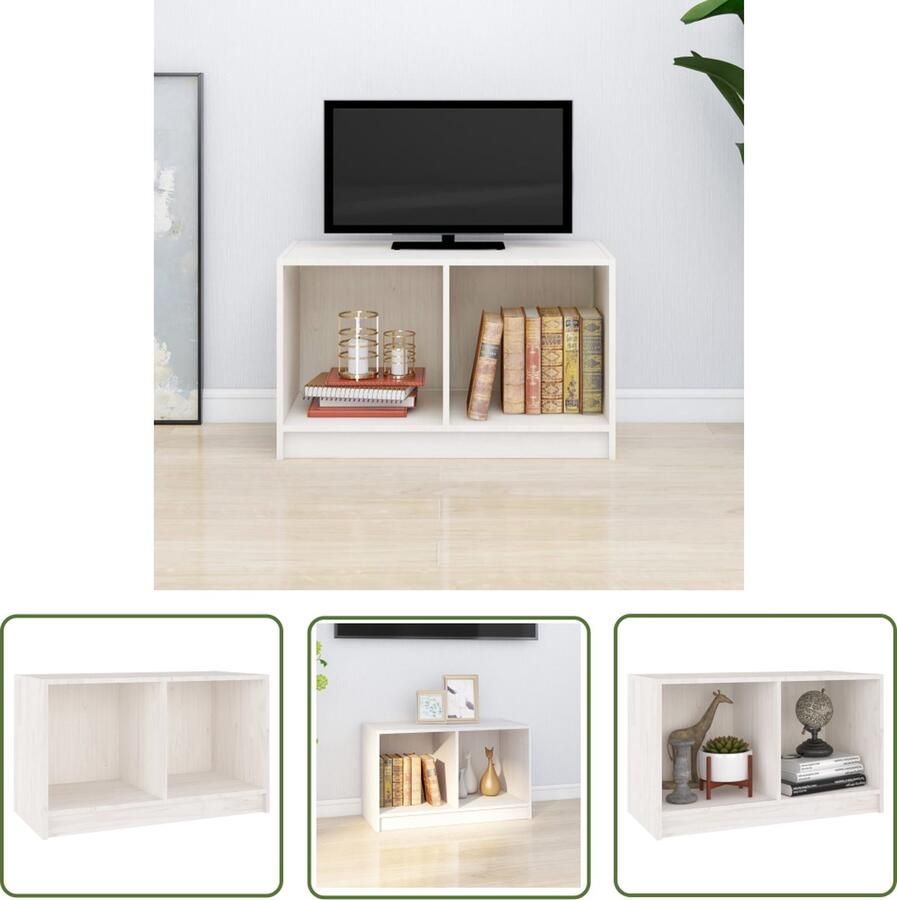 The Living Store Stereokast TV-meubel 70 x 33 x 42 cm wit massief grenenhout - Foto 2