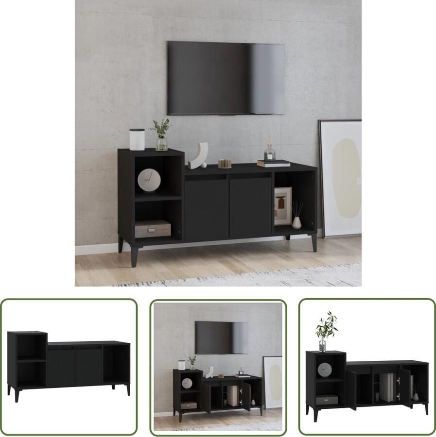 The Living Store Stereokast Zwart 100 x 35 x 55 cm Bewerkt hout Stevig materiaal - Foto 2