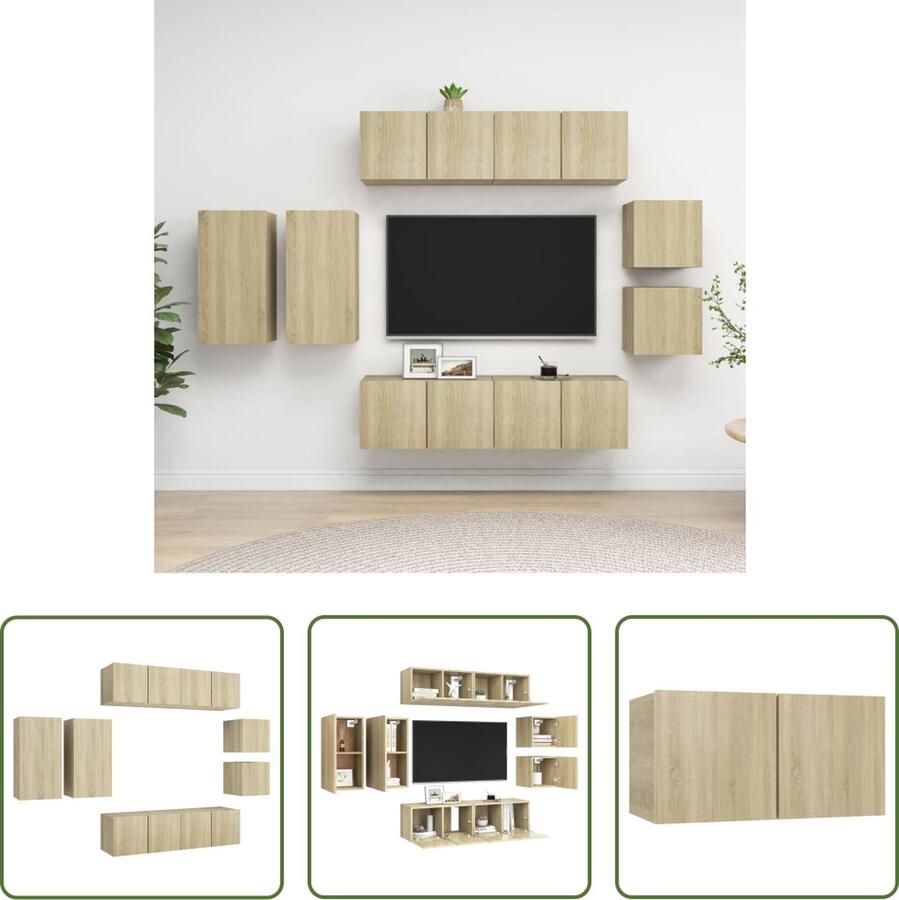 The Living Store Stereokasten TV Meubelset Sonoma Eiken 2x 30.5x30x30cm 2x 30.5x30x60cm 4x 60x30x30cm - Foto 2