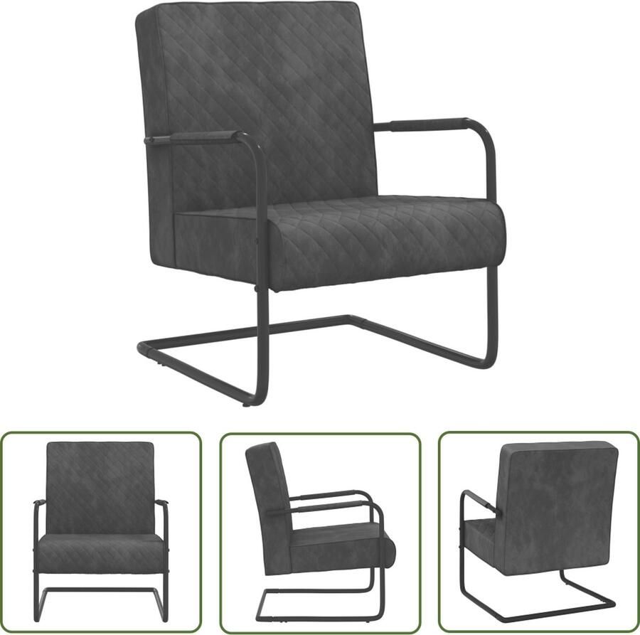 The Living Store Sledestoel Velvet Donkergrijs Zwart 64x77x82cm Metalen Frame Sledestoel Velvet Stoel Donkere Grijze Stoel Zwarte Stoel Lounge Stoel - Foto 2