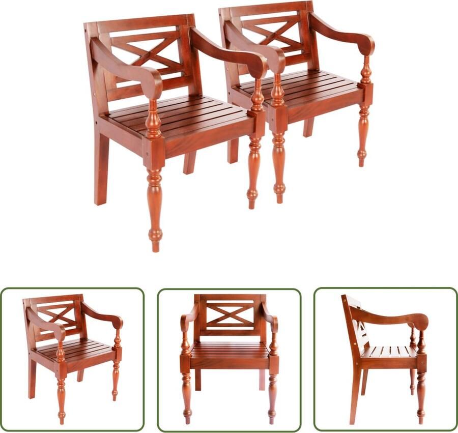 The Living Store Batavia Armstoelen Donkerbruin Massief Mahoniehout 58x50x82 cm Stijlvolle en Duurzame Keuze Eetkamerstoelen Mahoniehouten Stoelen Donkere Stoelen Elegante Stoelen Vintage Stoelen - Foto 2