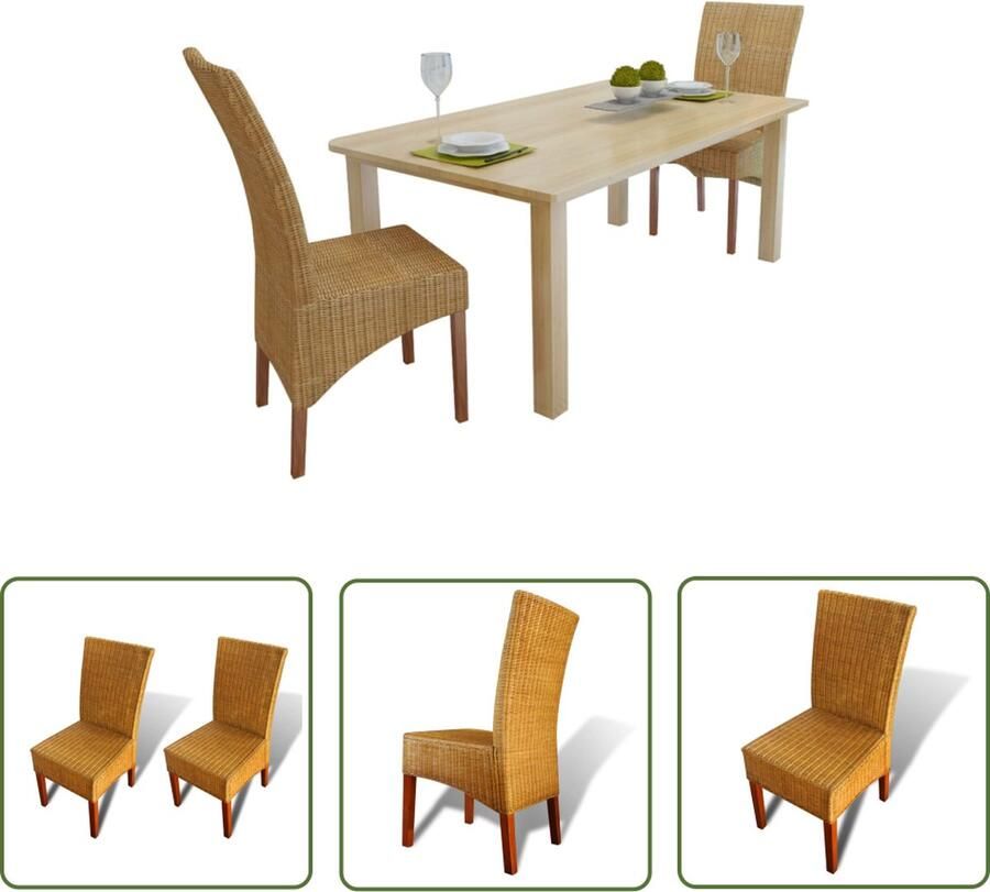 The Living Store Stoelenset Rattan 45 x 62 x 93 cm Handgeweven Massief mangohout Set van 2 - Foto 2