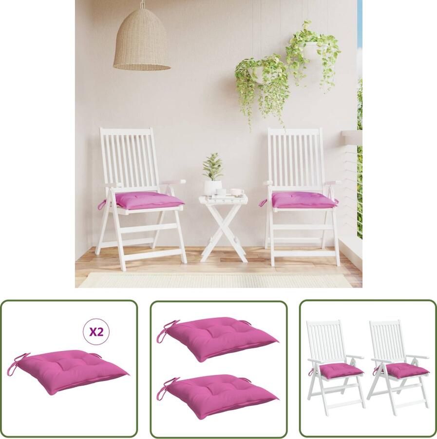 The Living Store Stoelkussens 2 st 40x40x7 cm stof roze Stoelkussens Buitenkussens Tuinkussens Balkondecoratie Lounge Set Accessoires