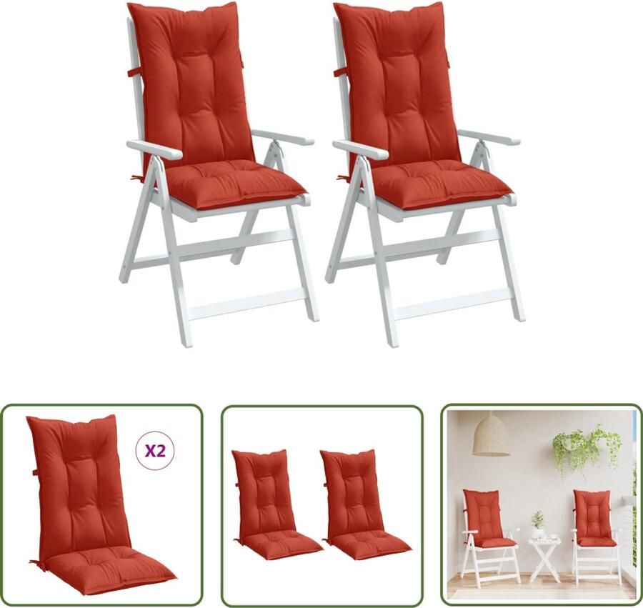The Living Store Stoelkussens 2 st hoge rug 120x50x7 cm stof gemêleerd rood Tuinstoel Kussentjes Outdoor Kussens Lounge Kussens Balkon Kussens Stoelkussens Rood