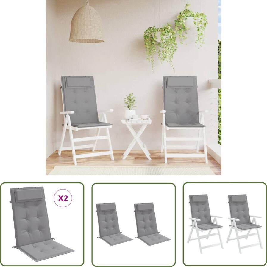 The Living Store Stoelkussens 2 st hoge rug oxford stof grijs Stof Kussentje Oxford Stof Tuinstoel Kussen Outdoor Kussen Zitkussen