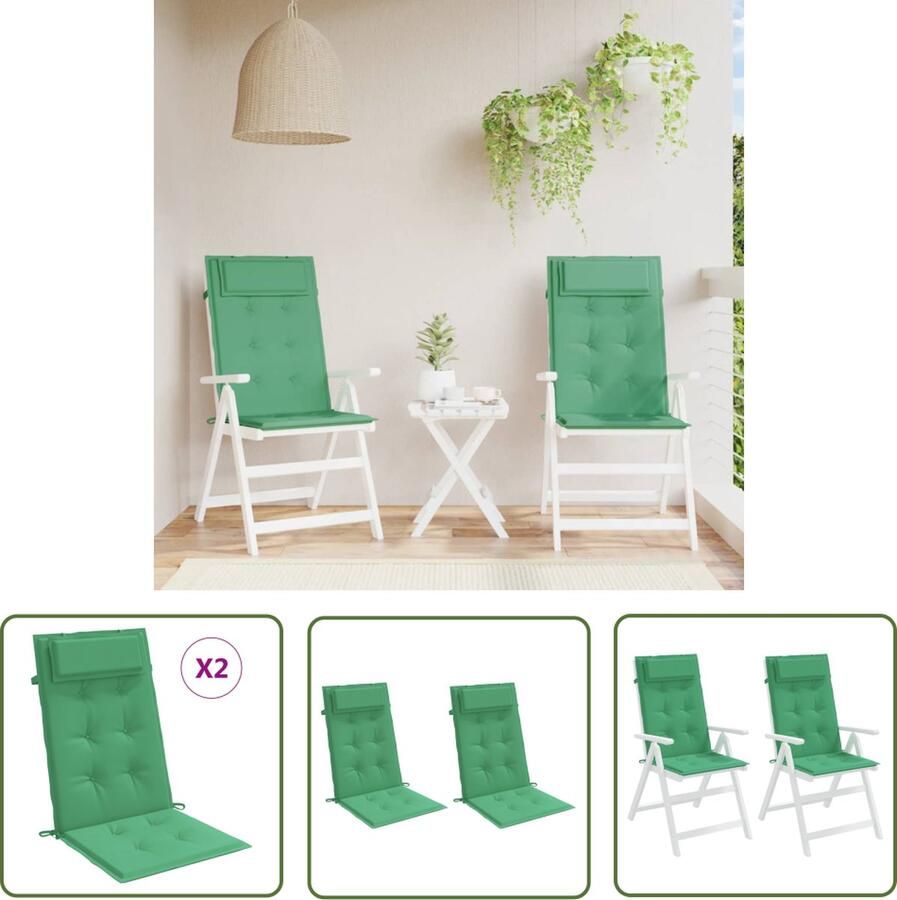 The Living Store Stoelkussen Hoge Rugleuning 120x50x3 cm Groen Tuinstoel Kussent Hogerug Kussen Outdoor Kussen Lounge Kussen Terras Kussen