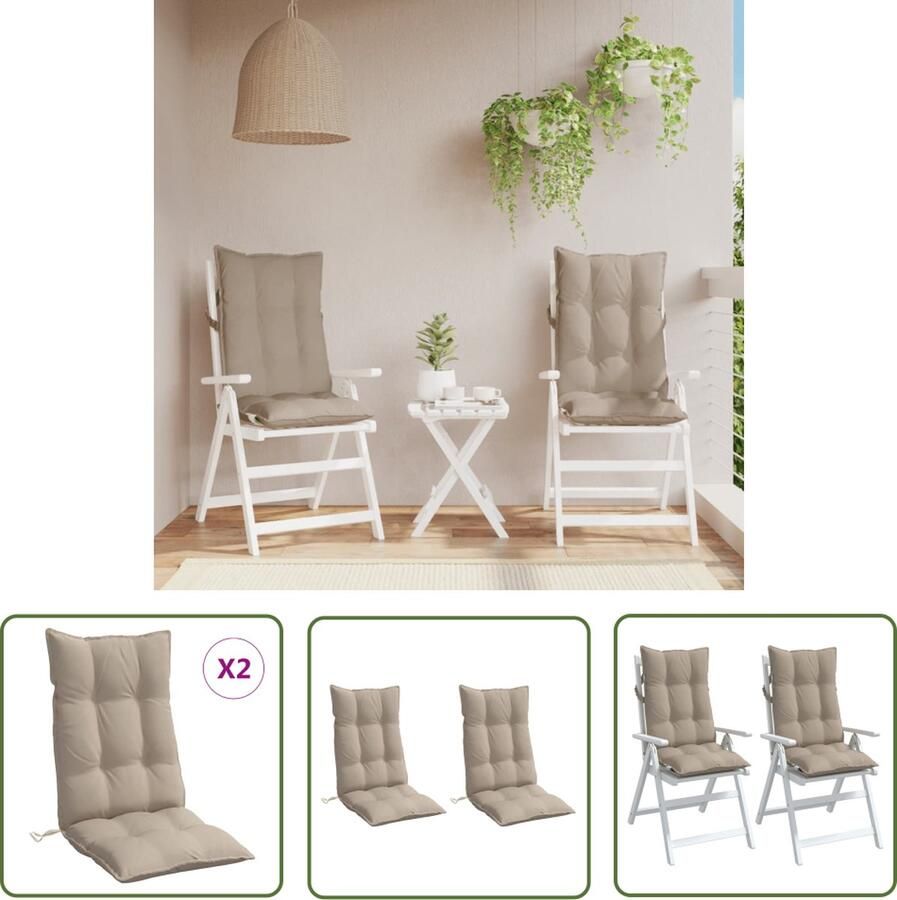 The Living Store Hoge rugleuning Stoelkussens 120 x 50 x 7 cm Waterafstotend Oxford Taupe Stoelkussens Hogerugleuningen Outdoor Binnen Tuinstoel