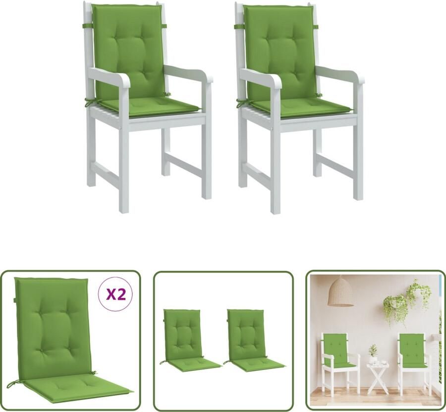 The Living Store Stoelkussens 2 st lage rug 100x50x4 cm stof gemêleerd groen Tuinstoel Kussentjes Lounge Kussens Buitendruk Outdoor Kussens Balkon Kussens