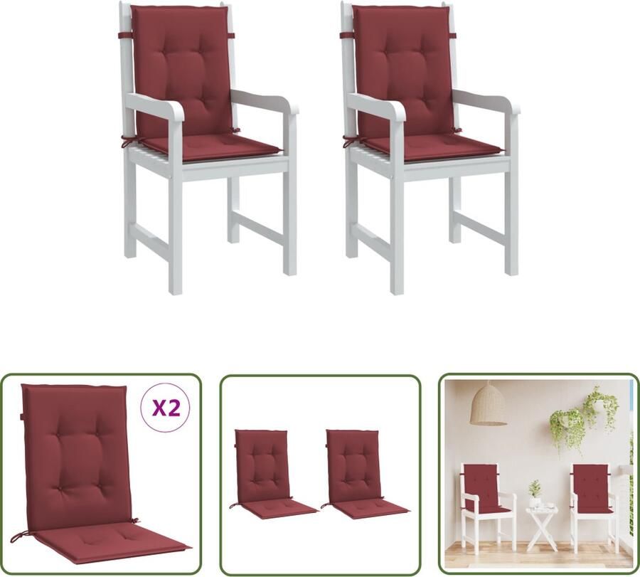 The Living Store Stoelkussens 2 st lage rug 100x50x4 cm stof gemêleerd wijnrood Stoelkussens Zitcomfort Outdoor Patio Tuinstoel