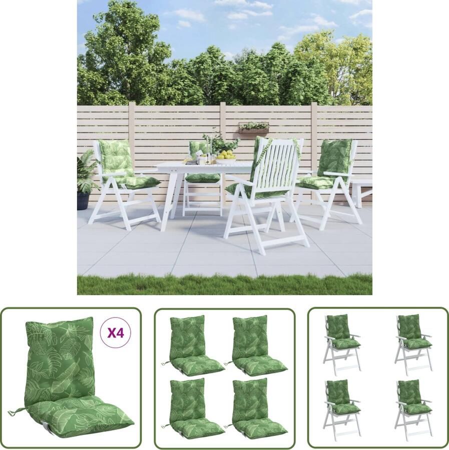 The Living Store Stoelkussen Set Bladpatroon 100 x 50 x 7 cm Waterafstotend Stoelkussens Tuinstoel Outdoordecoratie Lounge Patio