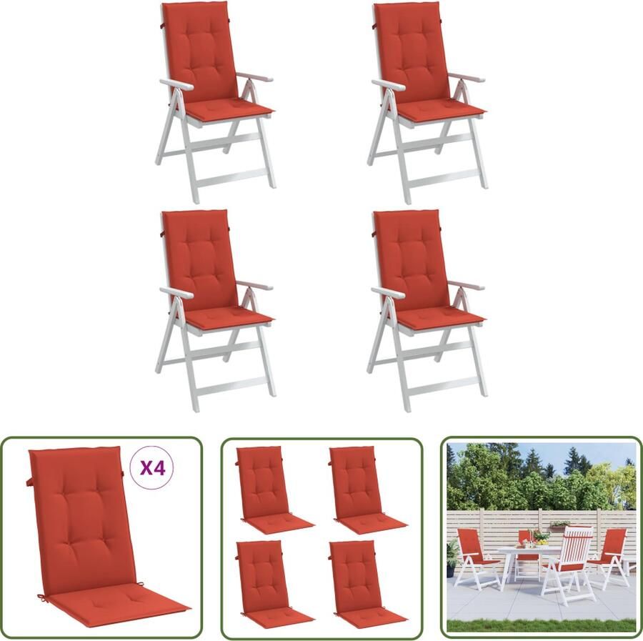 The Living Store Stoelkussens 4 st hoge rug 120x50x4 cm stof gemêleerd rood Stoelkussens Hogerug Kussens Tuinkussens Buitendecoratie Lounge Set Accessoires